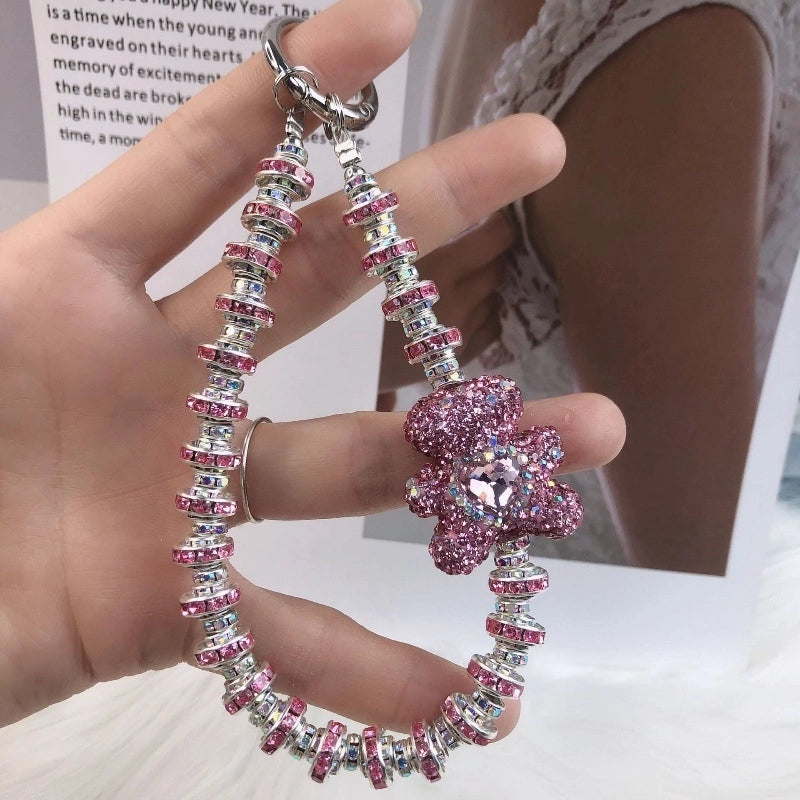 IG Style Shiny Ball Beaded Beaded Inlay Rhinestones Bag Pendant Keychain