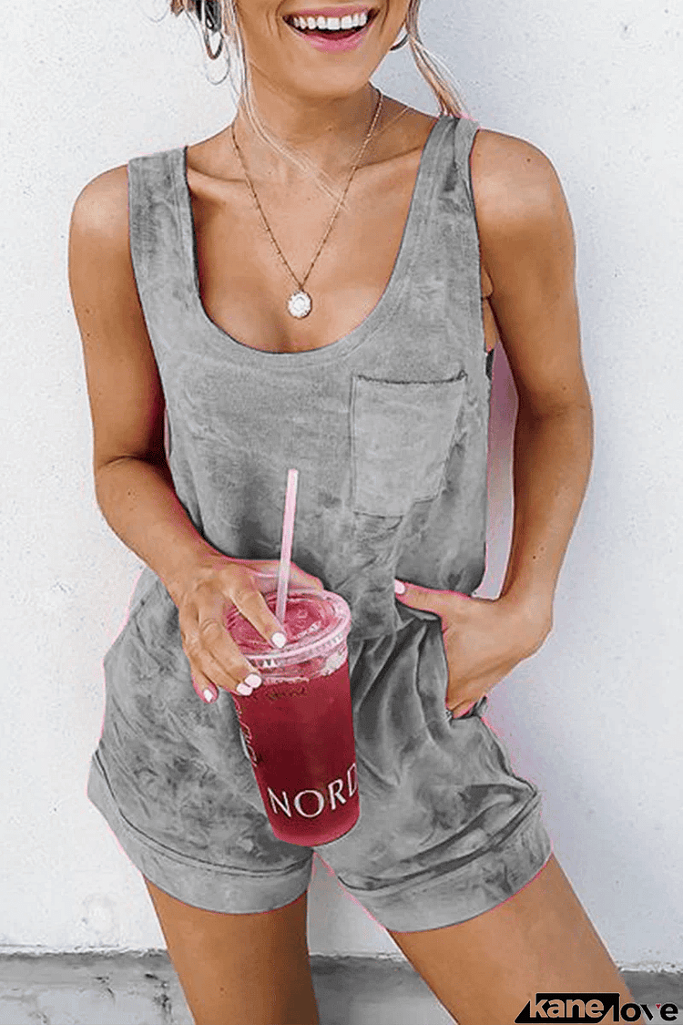 Casual Patchwork Tie-dye U Neck Straight Jumpsuits