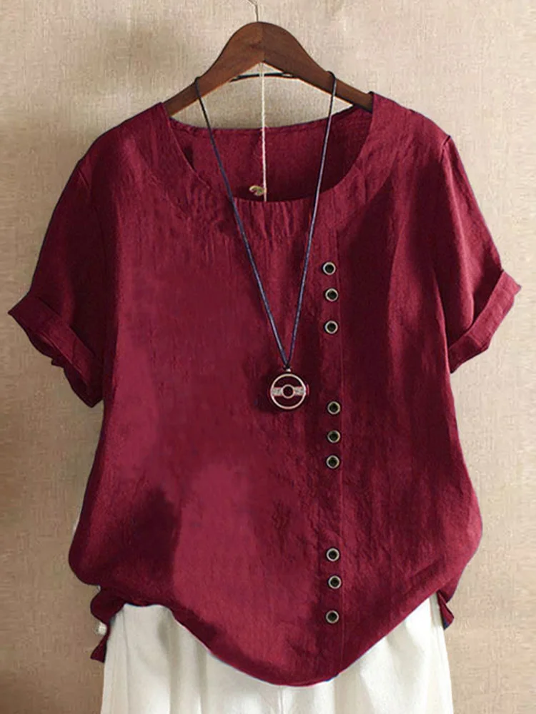 Simple Casual Fashion Loose Cotton And Linen T-Shirt