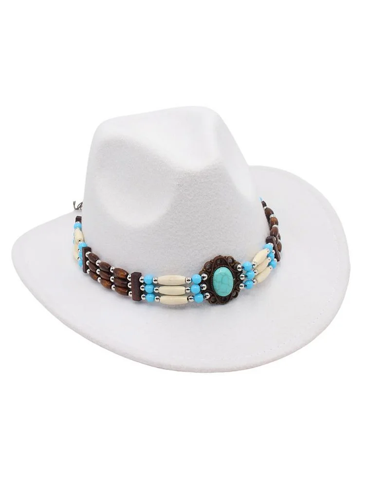 Retro Turquoise Chain Decor Western Cowgirl Hat
