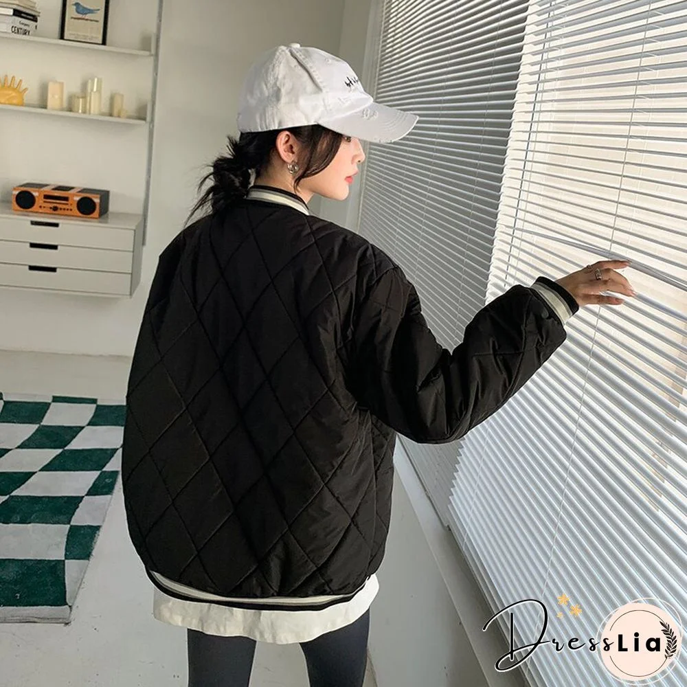 Letter Embroidered Winter Cotton Coat Women American Retro Baseball Uniform Jacket Female Y2K Keep Warm Bomber Jacket New