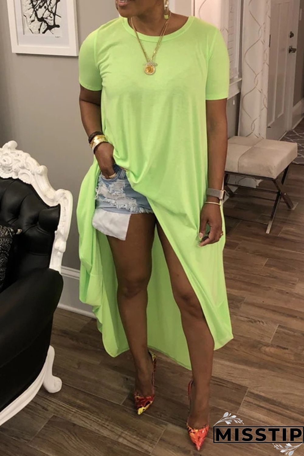 Green Fashion Casual Loose Solid Irregular Dress