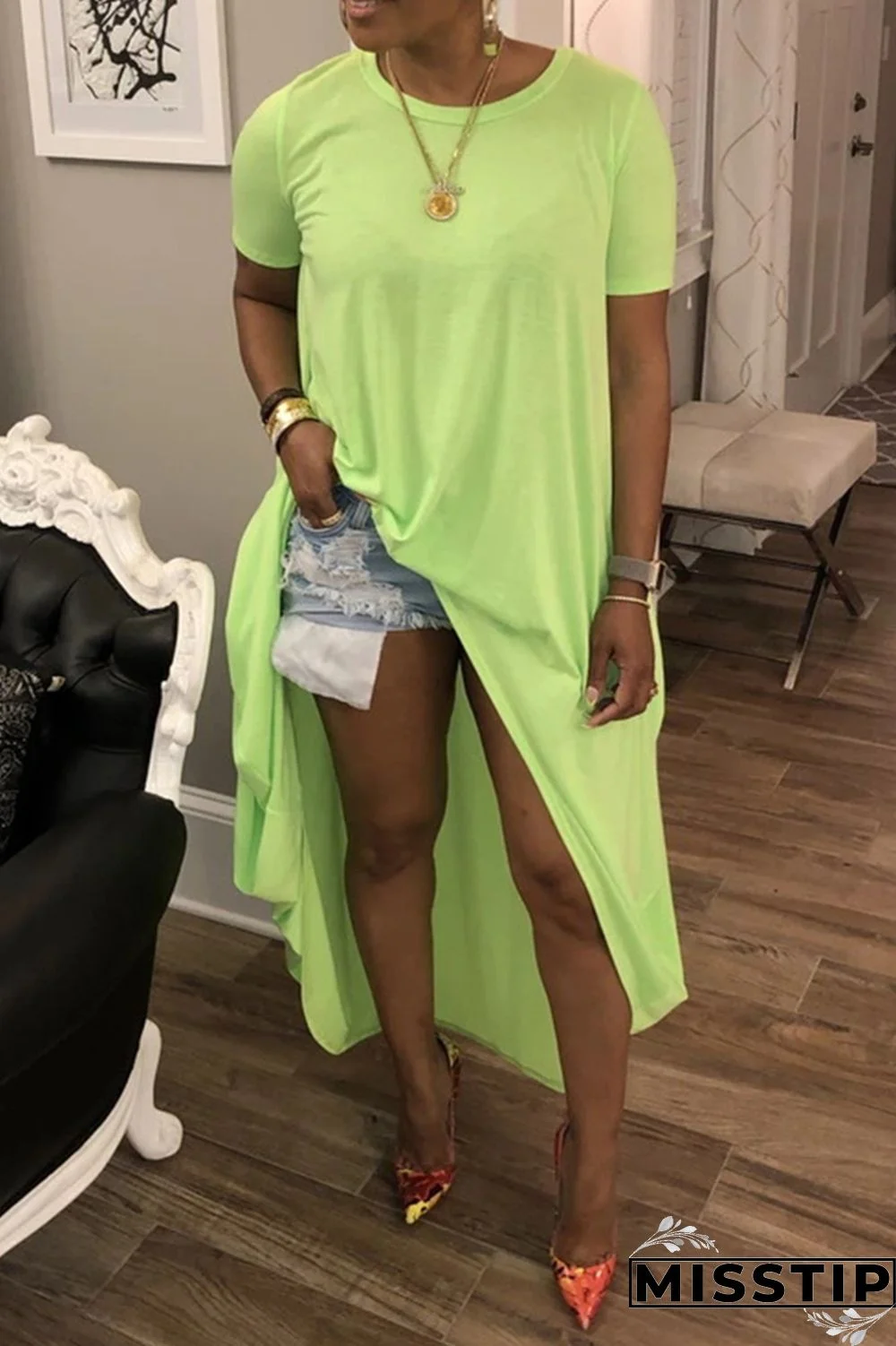 Green Fashion Casual Loose Solid Irregular Dress