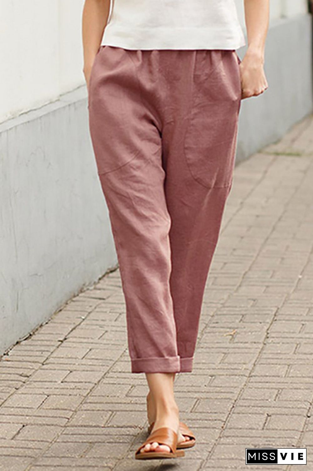 Casual Solid Patchwork Harlan Mid Waist Harlan Solid Color Bottoms(7 colors)