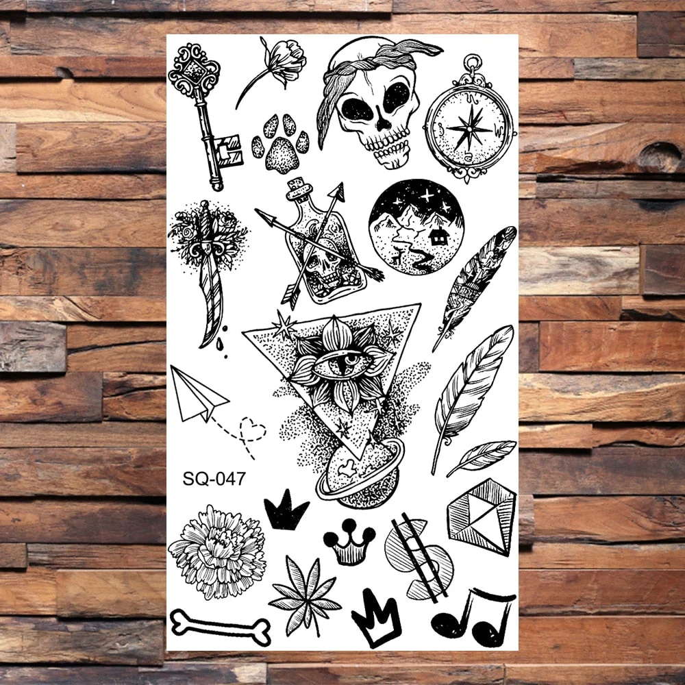 Black Butterfly Temporary Tattoos For Women Girls Realistic Eye Halloween Crown Fake Tattoo Sticker Sexy Body Arm Tatoos DIY