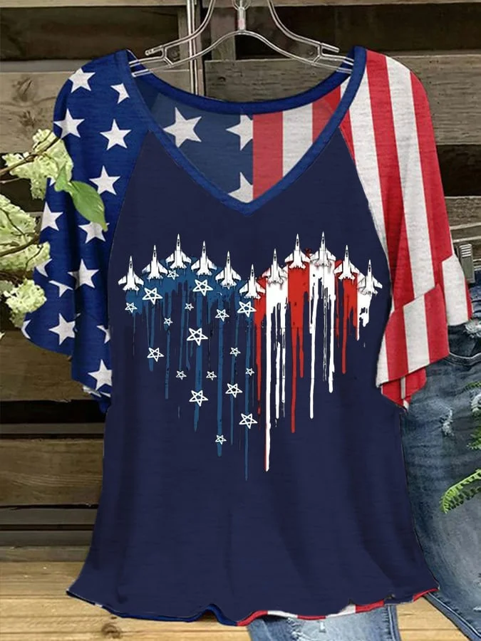 Women's Flag Independence Day Printed Short Sleeve T-Shirt socialshop