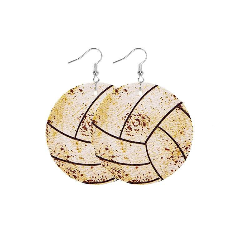 Vintage Round Shape PU Leather Ball Baseball Drop Earrings for Women New Football Basketball Print Sport Leather Jewelry