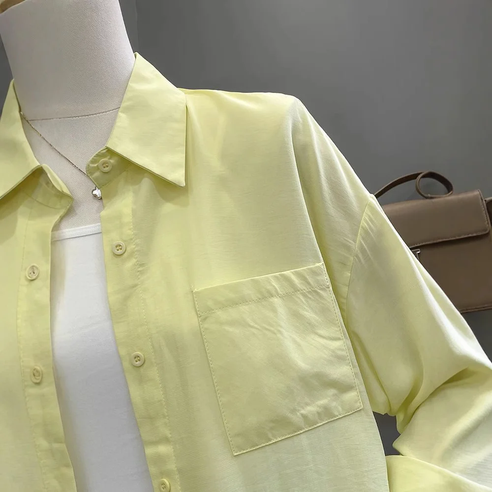 Athvotar Athvotar And Summer Solid Shirt Women's New Hong Kong Style Loose Long-Sleeved Coat Design Sense Of Small Folding Net Red Shirt