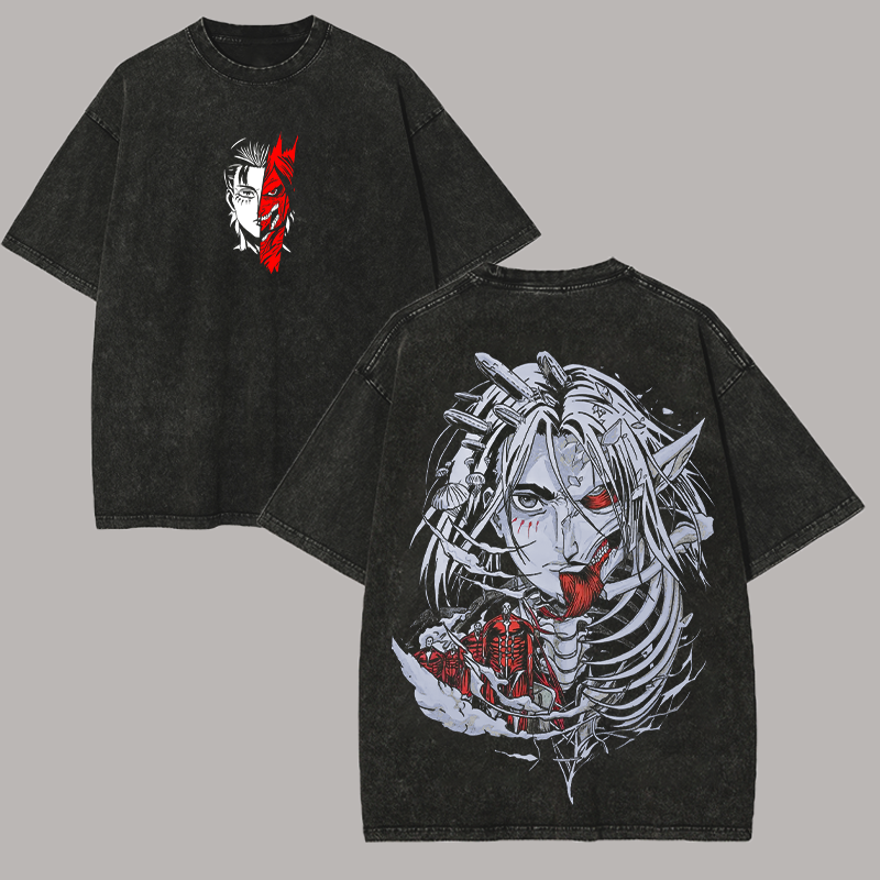 Attack On Titan Printed Unisex Washed T-Shirt