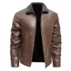 💥 2025 Hot Sale! Men's Leather Jacket Winter Coat with Fleece Collar
