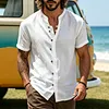 Men's Linen V-Neck Short Sleeve Shirt Lightweight Breathable Casual Summer Top by Inlyline