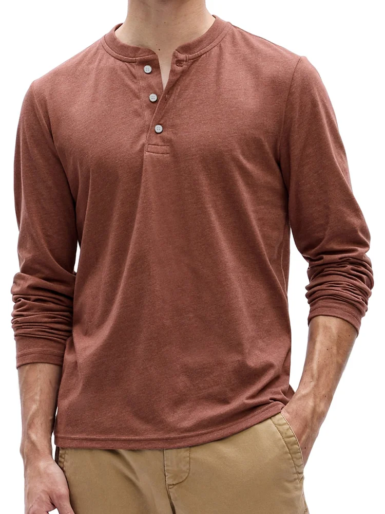 Men's Simple Casual Comfortable Buttoned Long Sleeve Henley Shirt