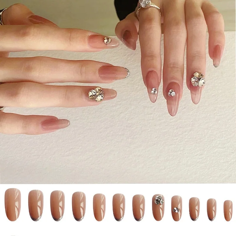 24Pcs/box Full Cover Short round press on nails Pink Dripping Shape Heart Bride nail tips Wearable Fake Nail with Glue for girls-Nail Inspo