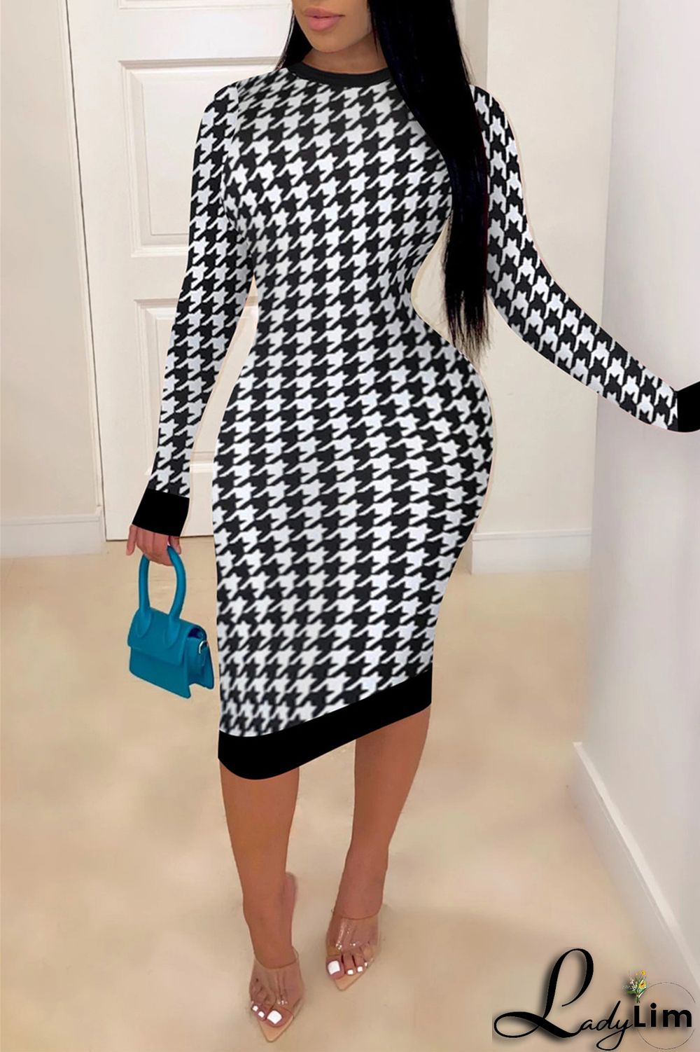 Colour Fashion Casual Print Patchwork Backless O Neck Long Sleeve Plus Size Dresses