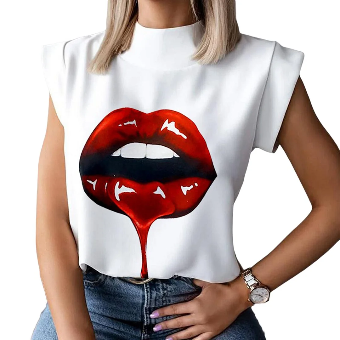 hirigin Summer Women Sleeveless Mandarin Collar Printed Pullover T-Shirt 2021 Sexy Club Street Casaul Homewear T-Shirt S-XXL