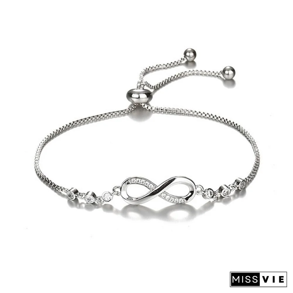 1Pc New Arrival 925 Sterling Silver Charm Bracelet Jewelry Infinity Eight Crystal Diamond Link Chain Bracelet Ankle Bracelets for Women