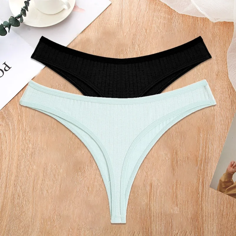 FINETOO 2PCS/Set S-XL G-string Cotton Women Lingerie Panties Thong Female Underwear Sexy Pantys Underpant Girl Intimates Thongs