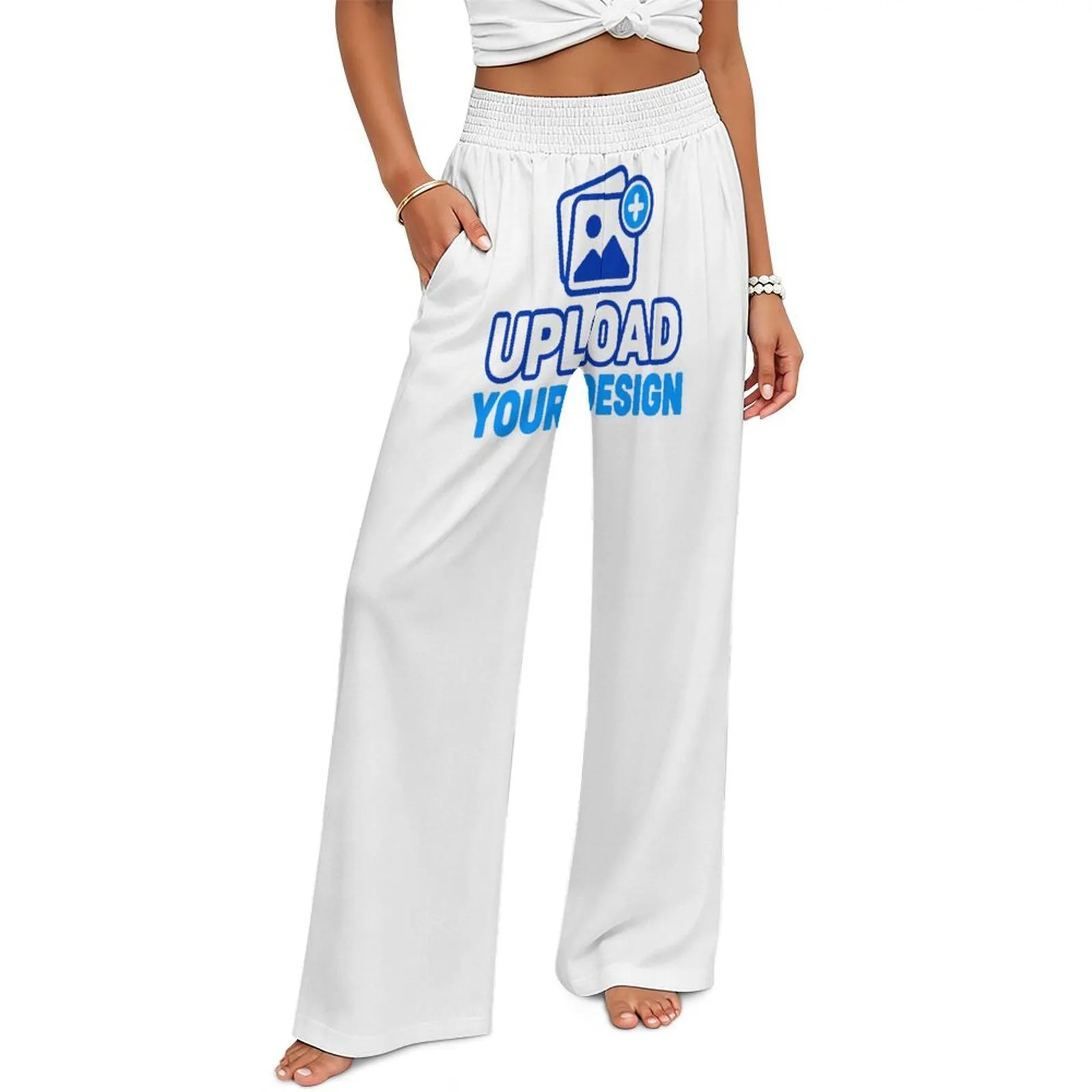 Custom Smocked High-Waist Wide-Leg Pants With Pockets product image 8
