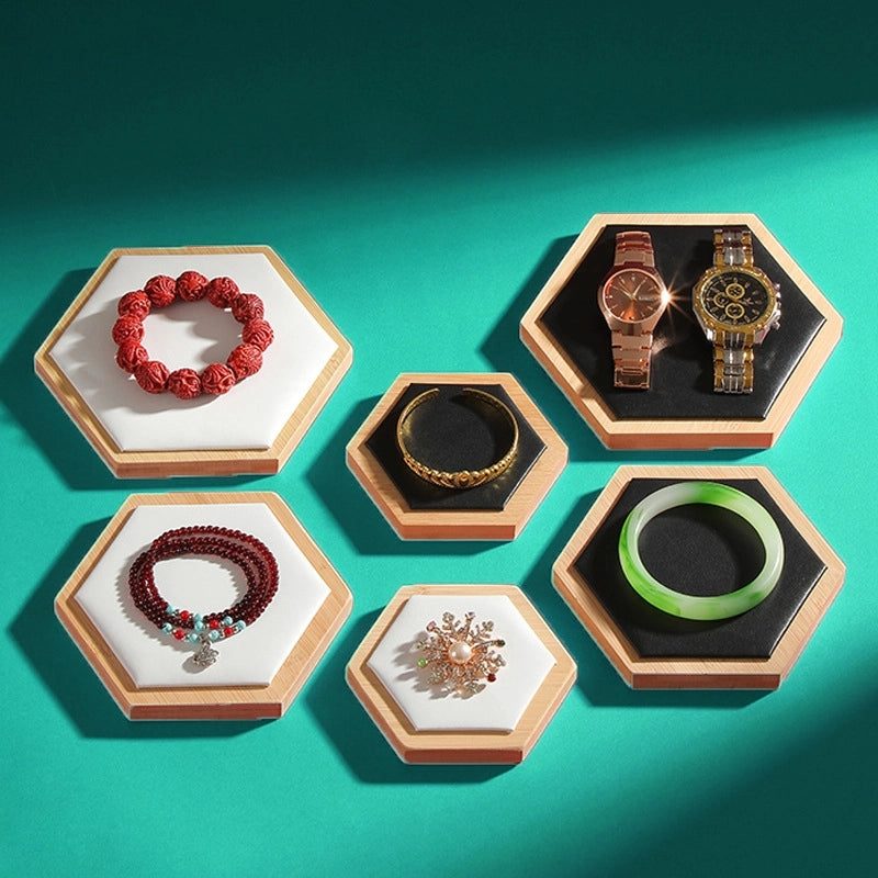 Creative Hexagon Jewelry Display Plate Bamboo And Wood Jewelry Display Table Three-piece Set Jewelry Display Rack