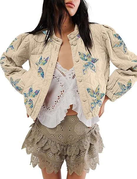 Woherb Autumn And Winter 2024 Hot Style Quilted Embroidery, Good Quality Washing Cotton, Maple Leaf Cloth Embroidery, Women's Cotton Jacket-Outfit Ideas