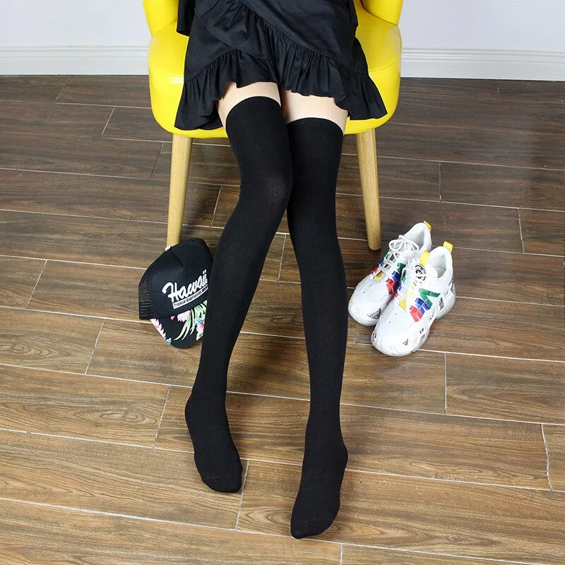 Stockings Women Striped Knitted Warm Winter Elasticity Kawaii Japanese Style Thigh High Womens Stocking All-match Simple daily