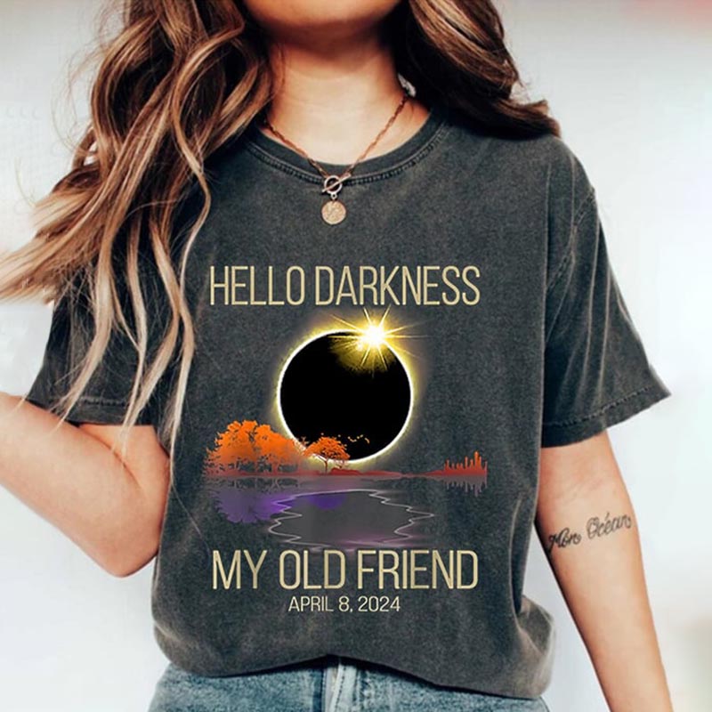Comstylish Retro Hello Darkness My Old Friend Solar Eclipse Of April 8, 2024 Print T-Shirt