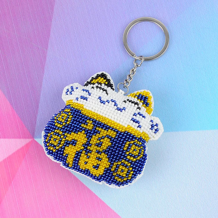 DIY Cross Stitch Key Chain Fortune Cat Embroidery Bead Bag Pendant