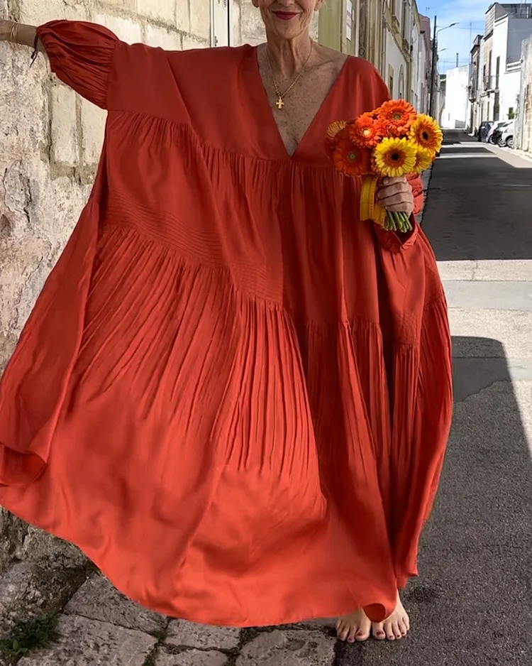 New V-Neck Loose Maxi Dress