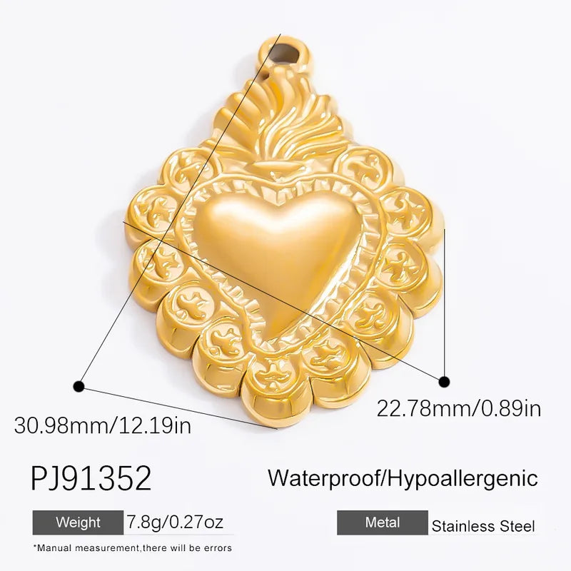1 Piece 12.64*13.28mm 304 Stainless Steel Zircon 18K Gold Plated Heart Shape Pendant Jewelry Accessories