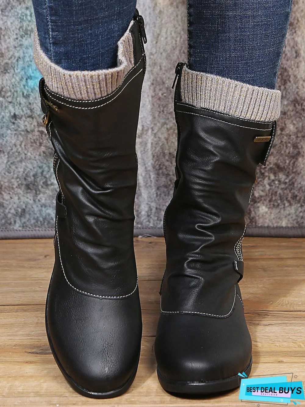 Vintage Yarn Panel Side Zip Flat Boots
