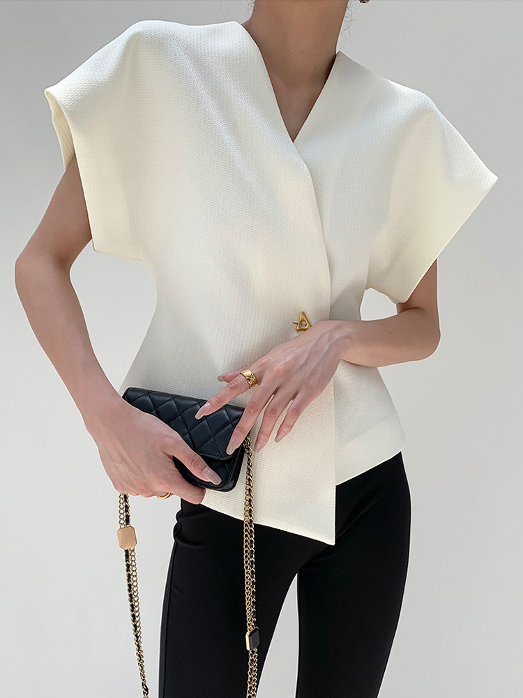 Solid Slimming Waistcoats For Women V Neck Sleeveless Tunic Irregular Patchwork Button Waistcoat Female Fashion New