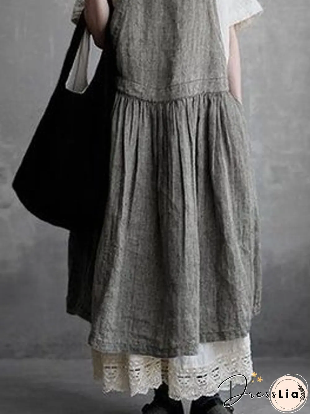 Square Neck Cotton-Blend Sleeveless Solid Weaving Dress