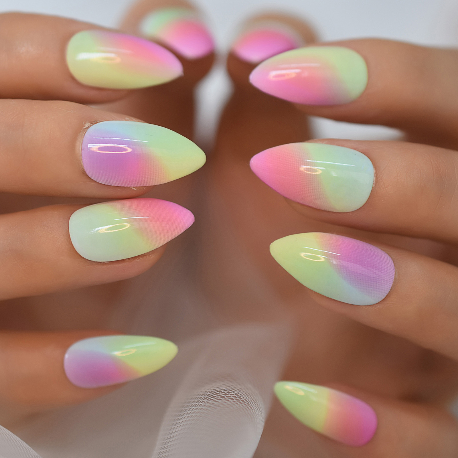 Bonusgor Rainbow UV Gel Nails – Colorful Press On Nails for Fun Summer Nails  