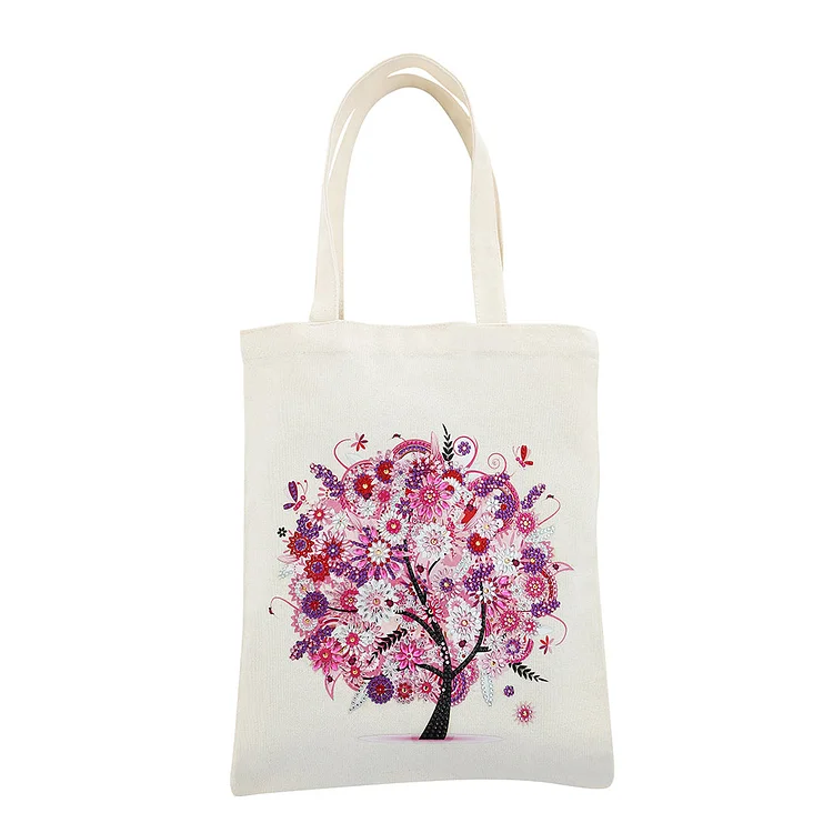 DIY Rhinestone Diamond Painting Pink Tree Tote Bag