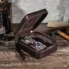 Retro Crazy Horse Leather Multifunctional Portable Travel Glasses Watch Jewelry Storage Box, Shockproof Genuine Leather Watch Box