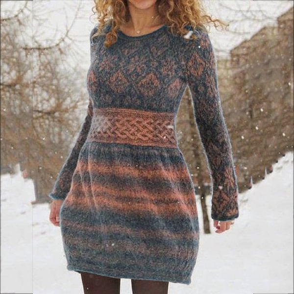 Vintage Mid Rise Twist Pullover Long Sleeve Mini Dress