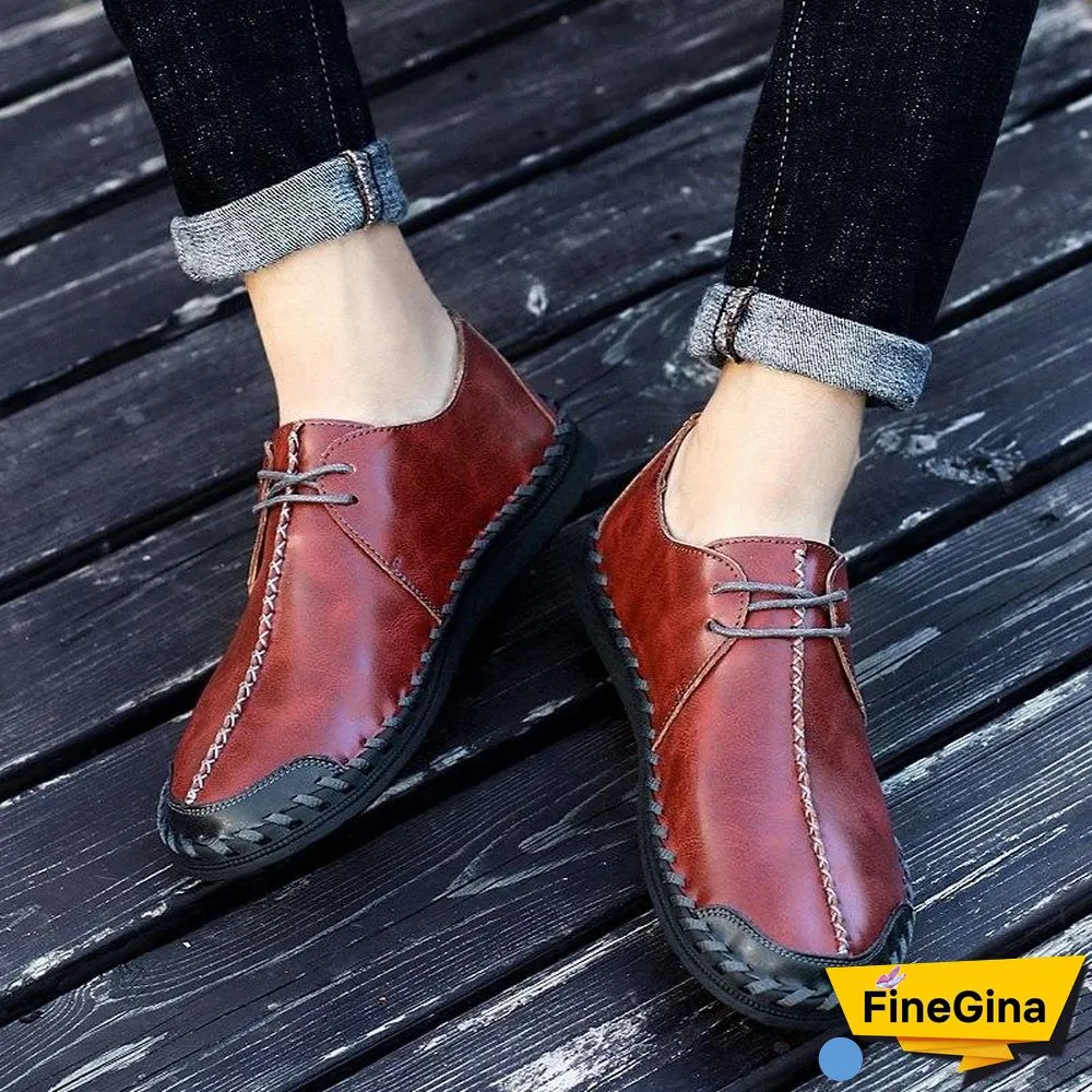 Men Casual Cow Leather Light Comfortable Split Leather Flats Shoes