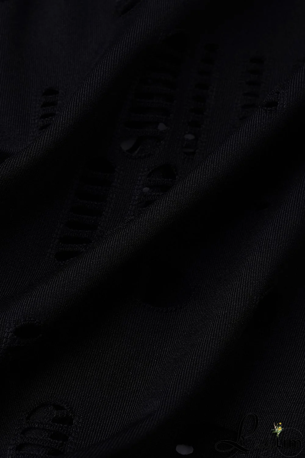 Black Fashion Sexy Solid Ripped Half A Turtleneck Long Sleeve Two Pieces