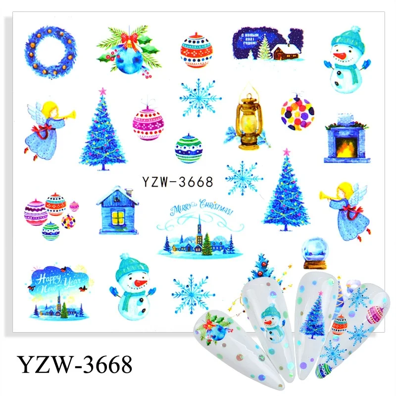 Churchf 1pcs Autumn Winter Nail Sticker Robin Snow Flower New Year Halloween Christmas 3D Decals Nail Art Design Decor Accessories-Nail Inspo