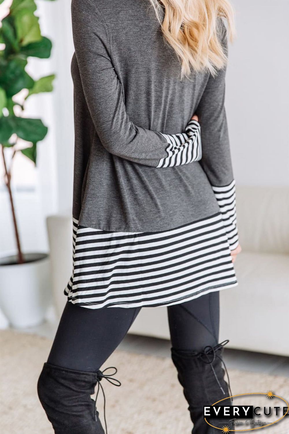 Striped Patchwork Gray Tunic Top