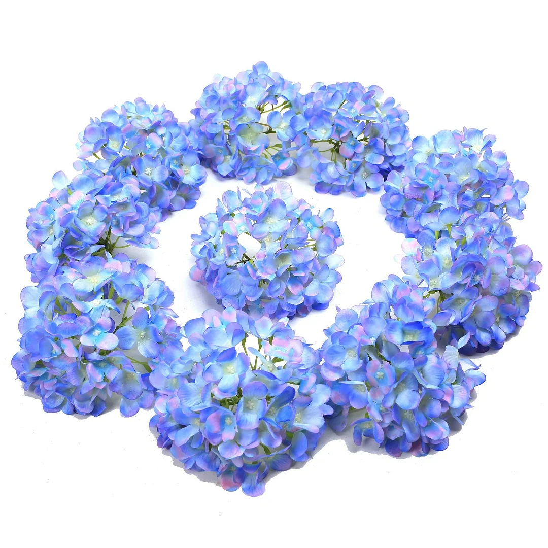 Wedding Party Home Decor (Blue)，10PCS Silk Hydrangea Heads with Stems Artificial Flowers