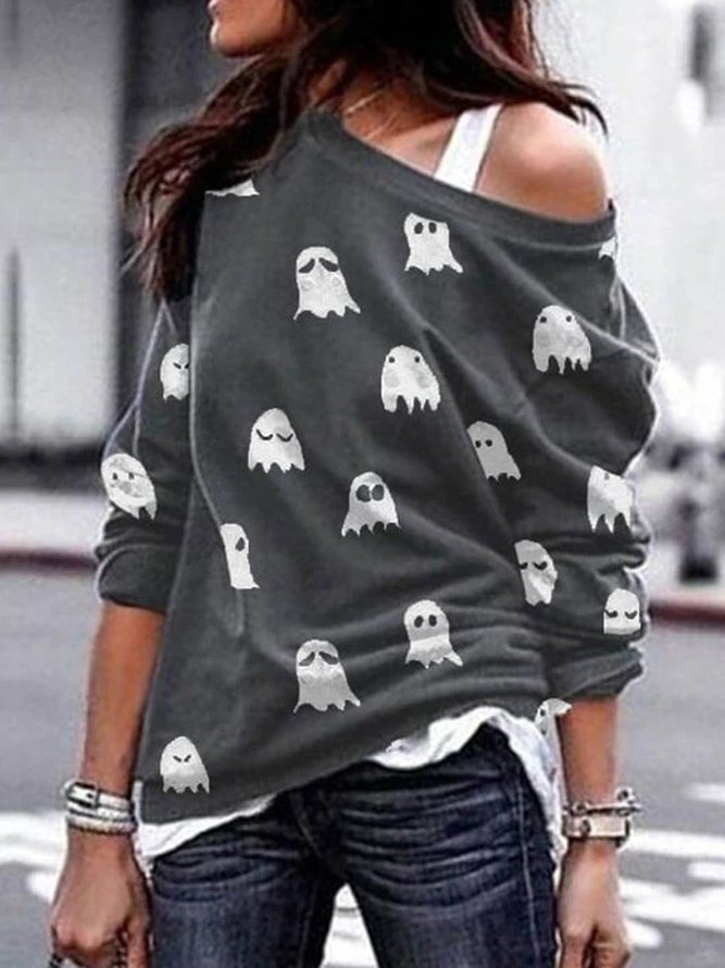 Cotton-Blend Casual Crew Neck Striped Sweatshirt