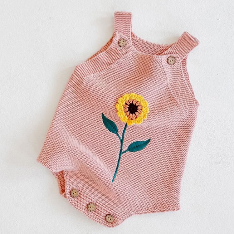 Sunflower Embroidered Knitted Overalls