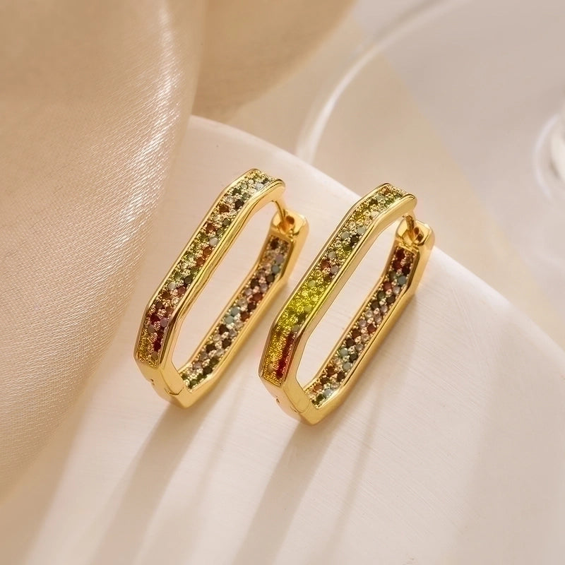 1 Pair Minimalist Commute Geometric Plating Inlay Copper Zircon 18k Gold Plated Earrings