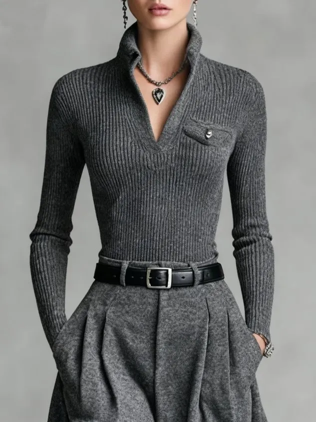 Yarn/Wool Yarn Casual Plain Buttoned Sweater mysite idetrend