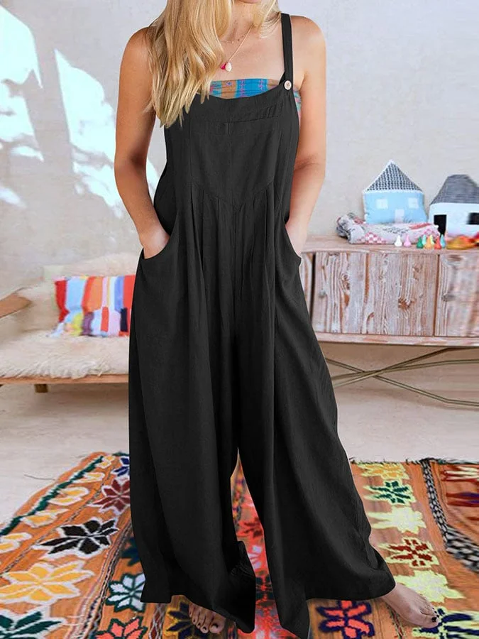 Women's Casual Solid Color Sleeveless Jumpsuit