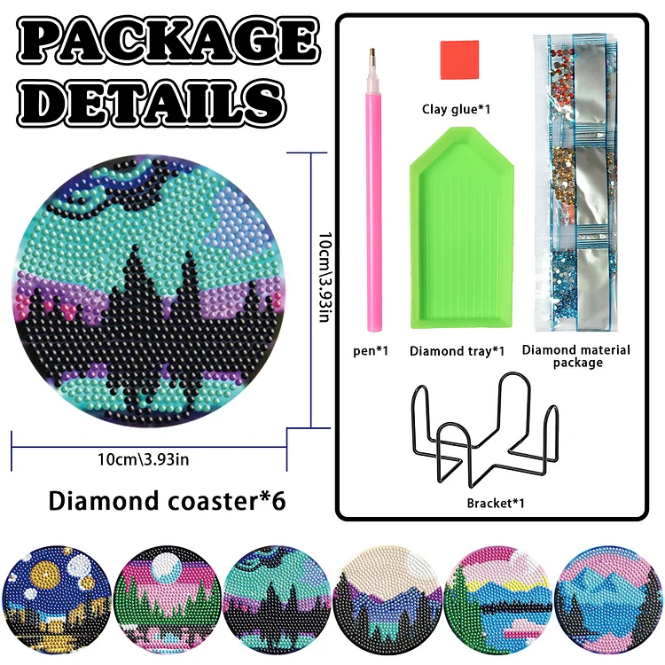 6PCS Diamond Crafts Coasters with Holder Wooden Diamond Art Coaster Kits  Mandara-1018374