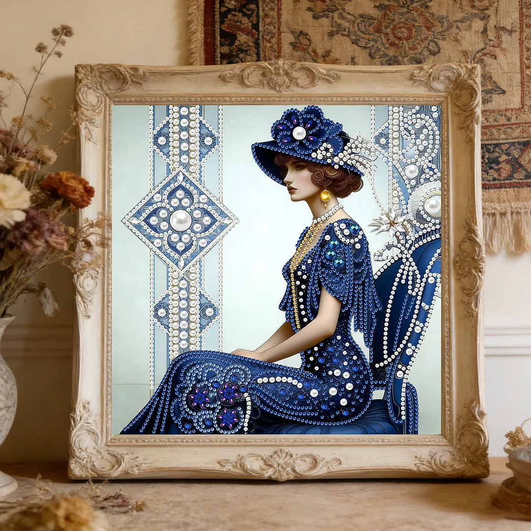 Dark Blue Beauty Special Shaped 5D DIY Partial Drill Diamond Painting Kit30x30cm