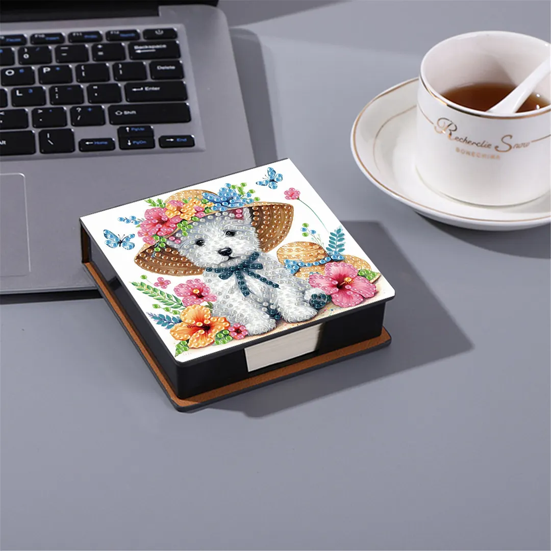 5D Puppy DIY PU Diamond Painting Notecard Box with 160 Sheets Paper Note Holder