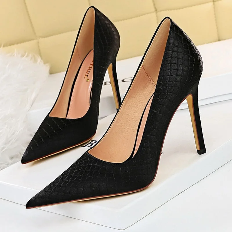 BIGTREE Shoes New Snake Pattern Women Pumps Sexy High Heels Party Shoes Stiletto Heels Wedding Shoes Large Size Female Shoes